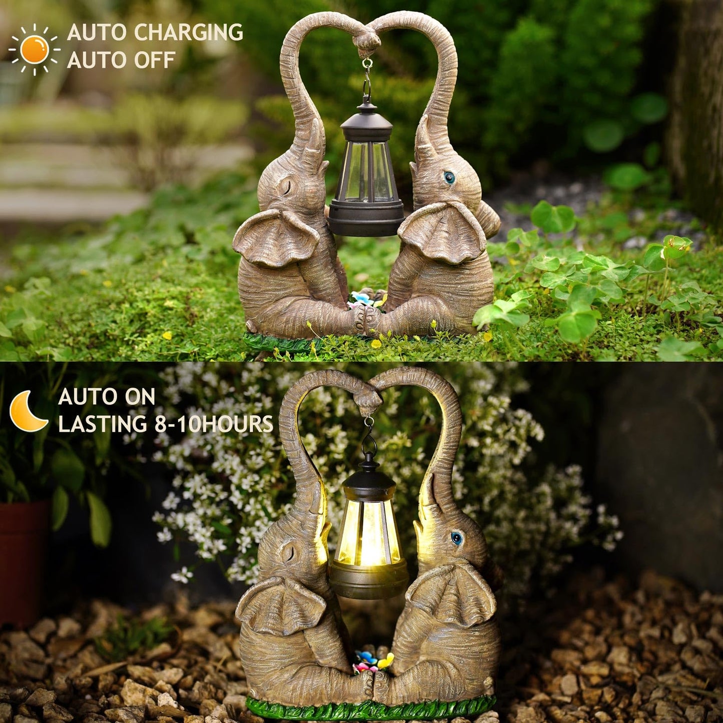Vereemy Elephant Statue Garden Decor with LED Solar Lights-Set of 2 Good Luck Elephant Outdoor Statue Christmas Decorations for Yard Patio,Porch,Home -Mothers Day Gifts for Women, Mom, Grandma - CookCave