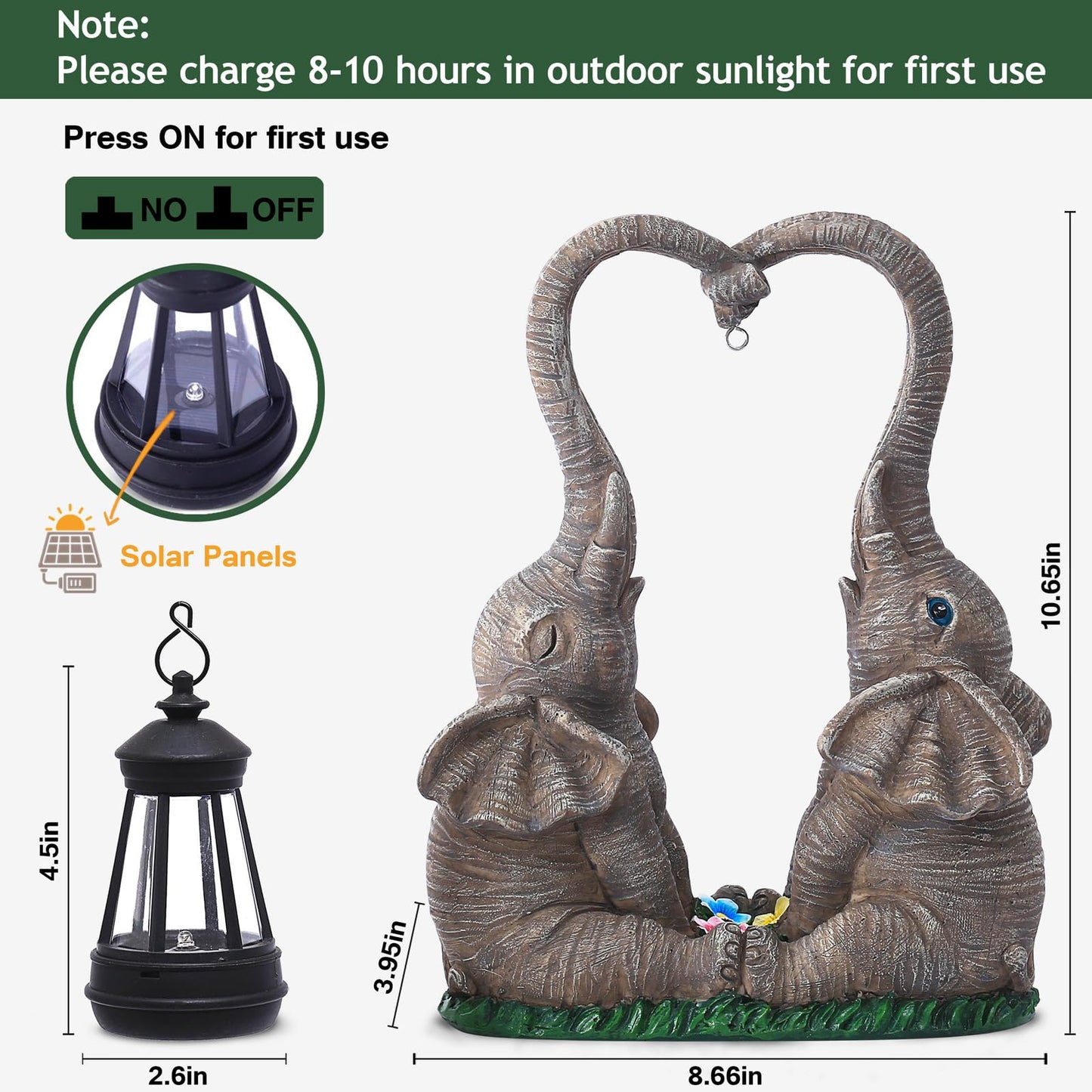 Vereemy Elephant Statue Garden Decor with LED Solar Lights-Set of 2 Good Luck Elephant Outdoor Statue Christmas Decorations for Yard Patio,Porch,Home -Mothers Day Gifts for Women, Mom, Grandma - CookCave