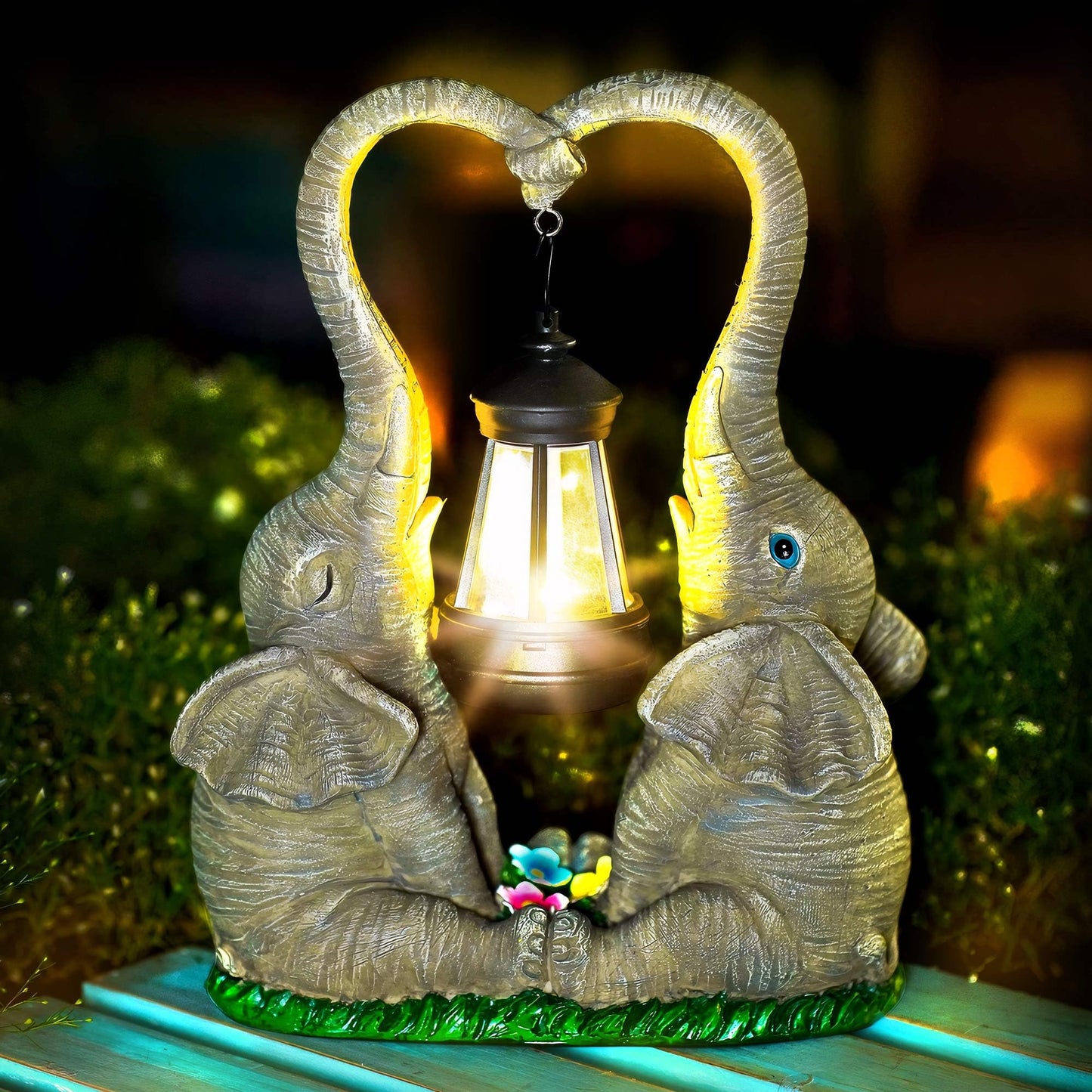 Vereemy Elephant Statue Garden Decor with LED Solar Lights-Set of 2 Good Luck Elephant Outdoor Statue Christmas Decorations for Yard Patio,Porch,Home -Mothers Day Gifts for Women, Mom, Grandma - CookCave