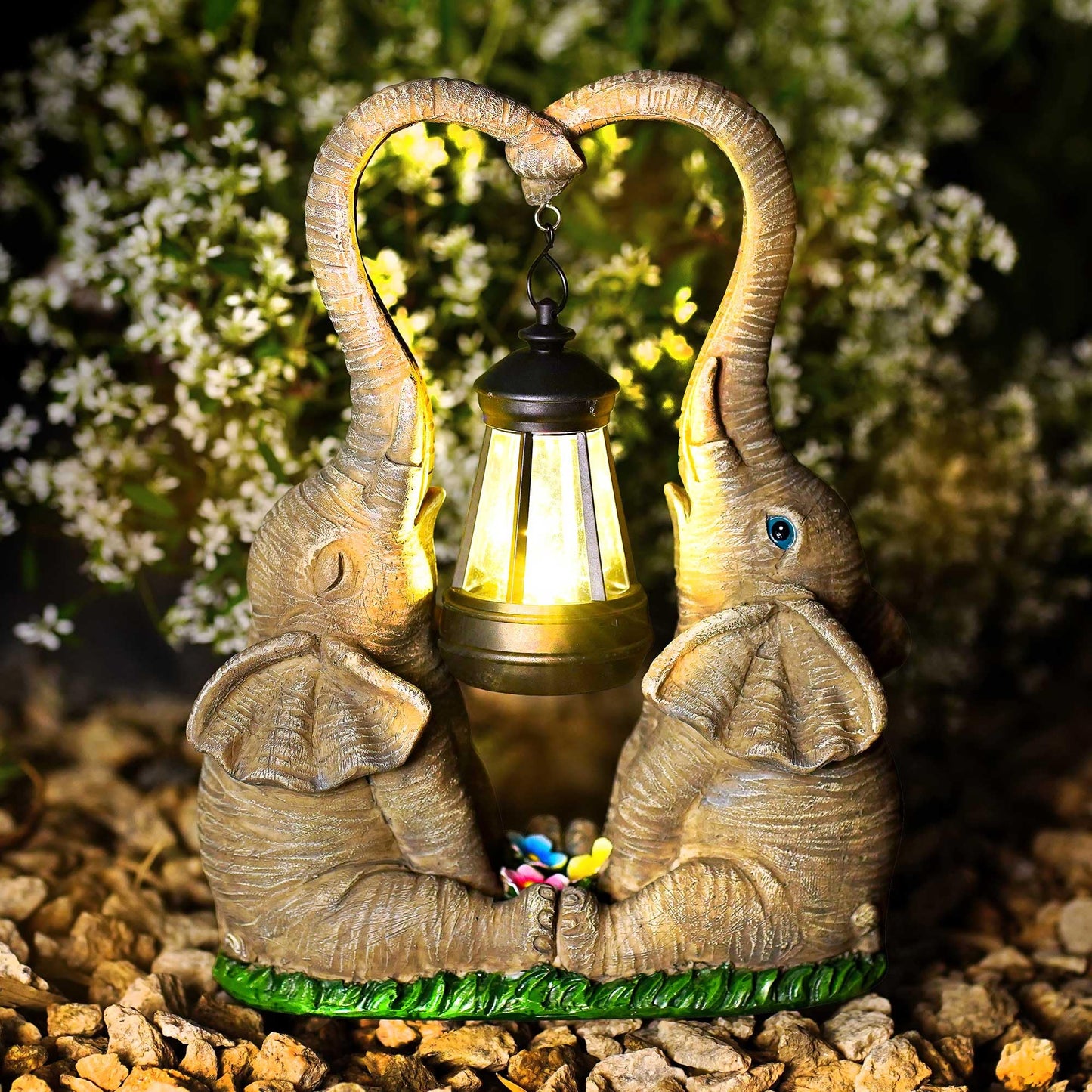 Vereemy Elephant Statue Garden Decor with LED Solar Lights-Set of 2 Good Luck Elephant Outdoor Statue Christmas Decorations for Yard Patio,Porch,Home -Mothers Day Gifts for Women, Mom, Grandma - CookCave