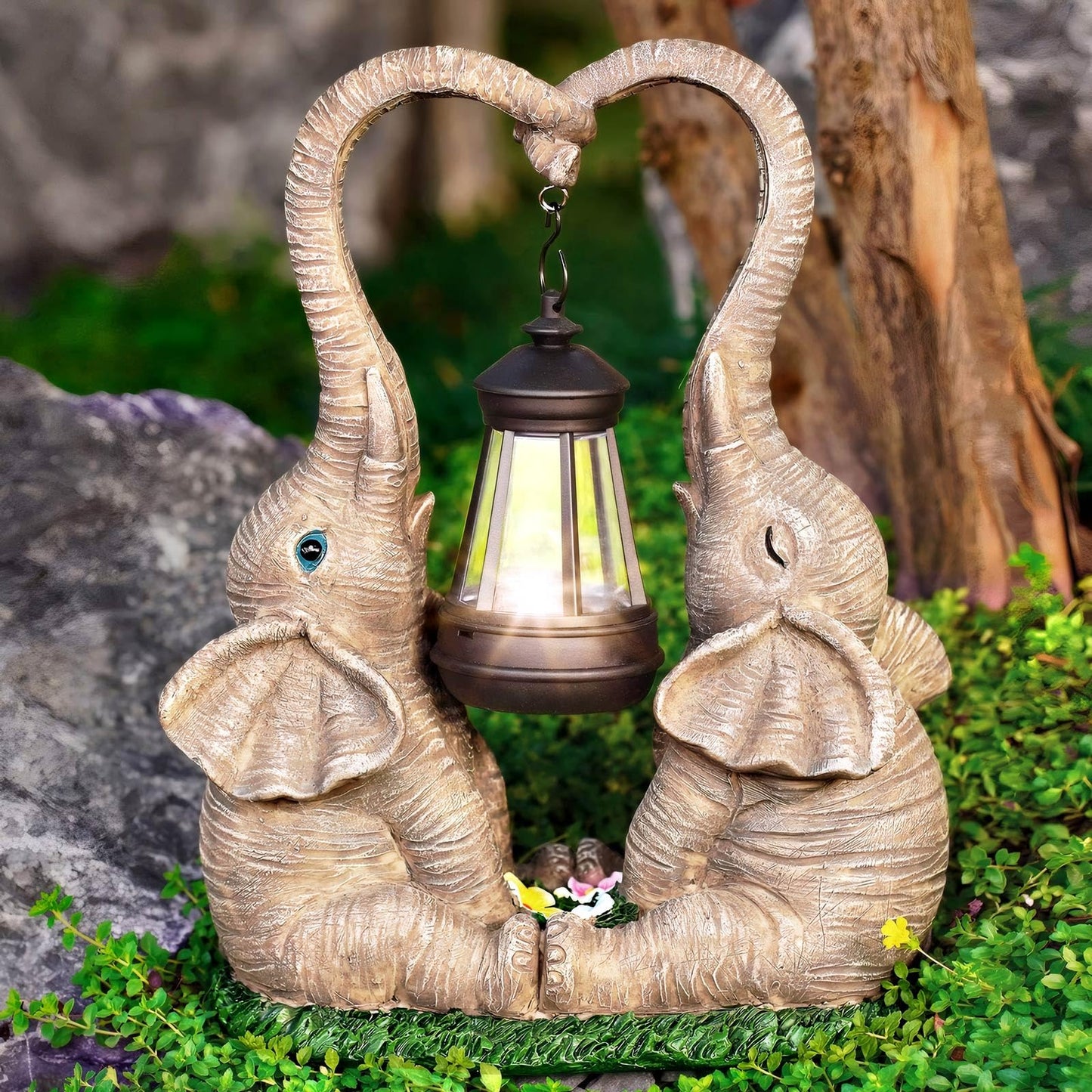 Vereemy Elephant Statue Garden Decor with LED Solar Lights-Set of 2 Good Luck Elephant Outdoor Statue Christmas Decorations for Yard Patio,Porch,Home -Mothers Day Gifts for Women, Mom, Grandma - CookCave