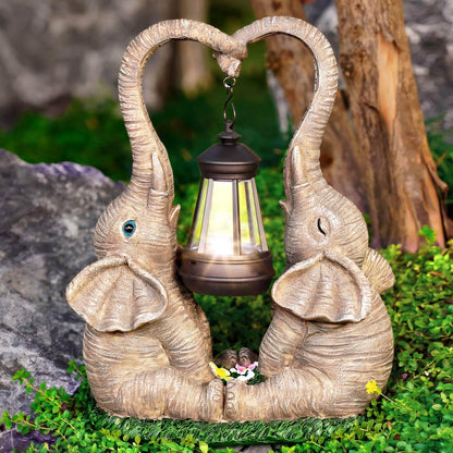 Vereemy Elephant Statue Garden Decor with LED Solar Lights-Set of 2 Good Luck Elephant Outdoor Statue Christmas Decorations for Yard Patio,Porch,Home -Mothers Day Gifts for Women, Mom, Grandma - CookCave