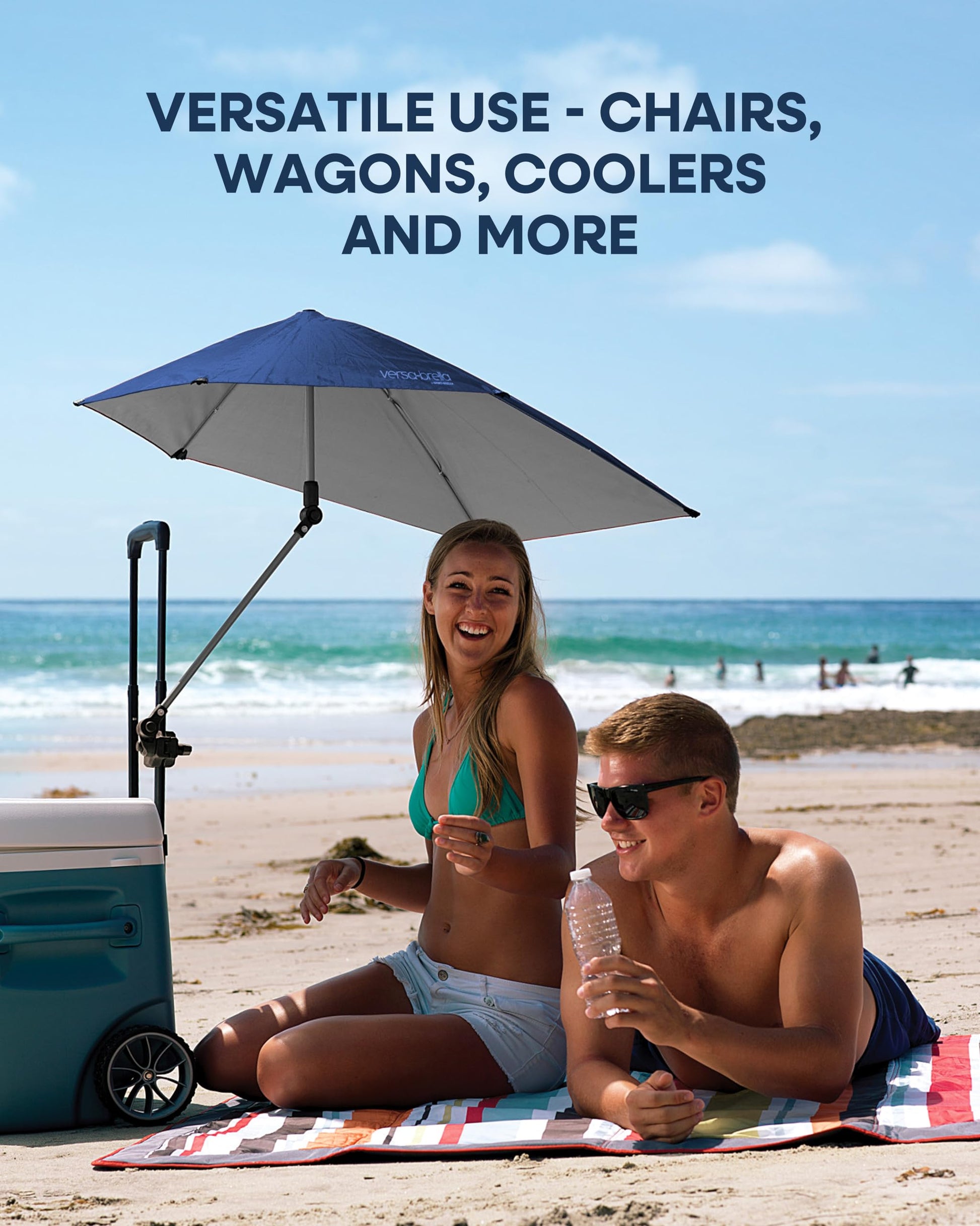 Versa-Brella UPF 50+ Personal Sun Shade - Portable Umbrella for Sports & Outdoors - Secure Clamp, 360-Degree Swivel Adjustable Position for Maximum Sun Protection - Compact with Carry Case - CookCave