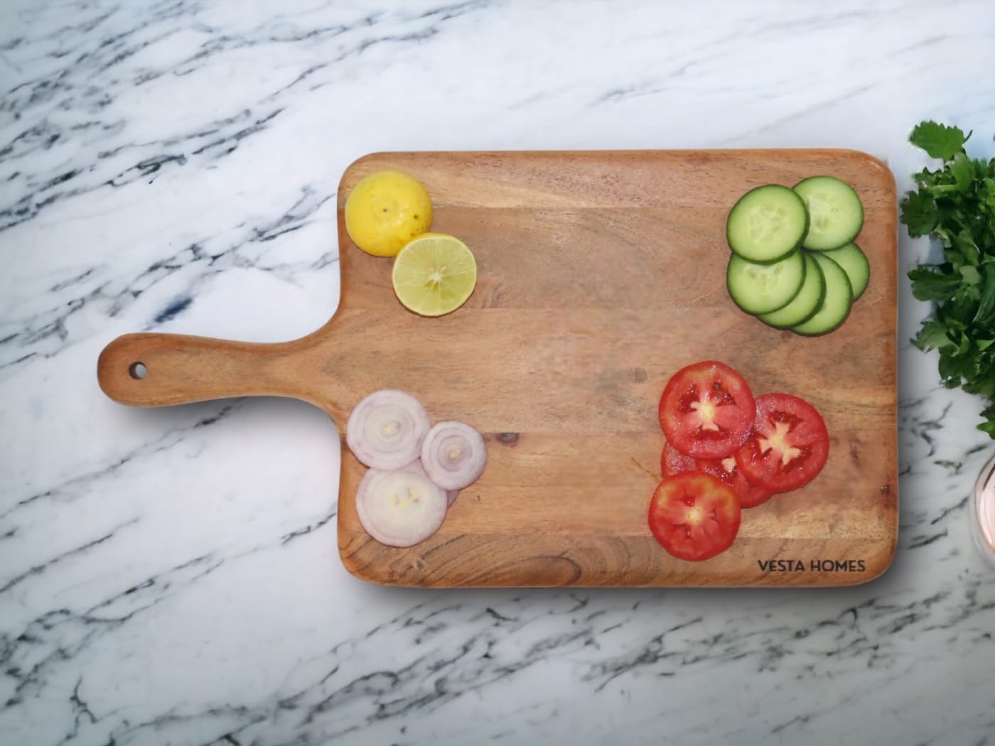 Vesta Homes Wooden Cutting Board/Chopping, Serving Board, Platter for Vegetables, Fruits, Cheese, and Charcuterie | Natural Acacia Wood | 16 * 9 Inches | Handcrafted in India - CookCave