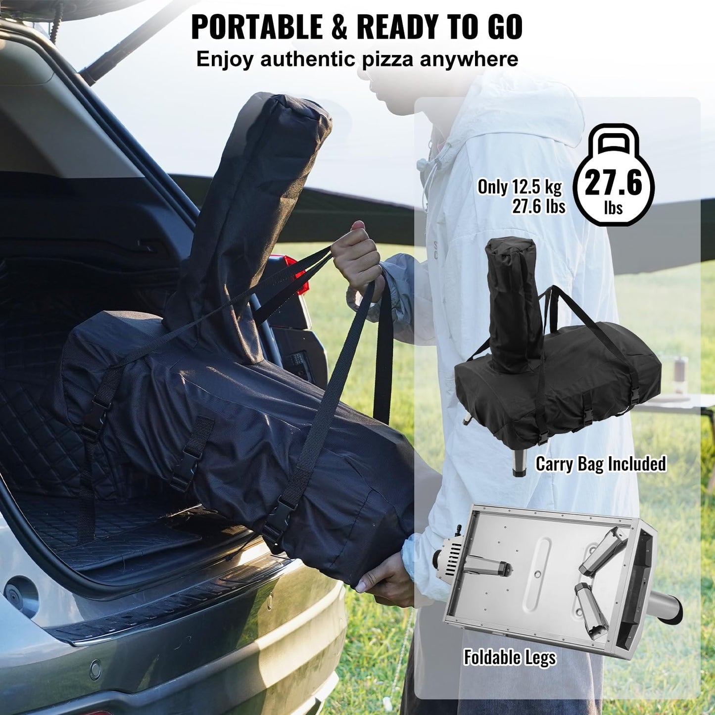 VEVOR Dual Fuel Pizza Oven Outdoor, 12 Inch Wood Fire & Propane Gas Pizza Oven, Pellet & Propane Pizza Maker with Thermometer, Foldable Leg, Stainless Steel Pizza Cook for Outside Camping & Backyard - CookCave