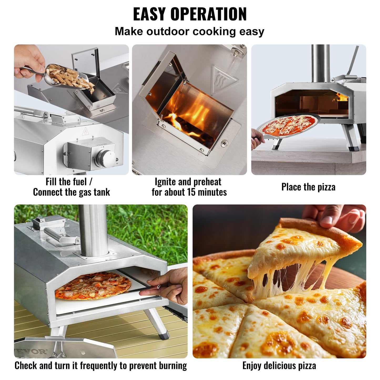 VEVOR Dual Fuel Pizza Oven Outdoor, 12 Inch Wood Fire & Propane Gas Pizza Oven, Pellet & Propane Pizza Maker with Thermometer, Foldable Leg, Stainless Steel Pizza Cook for Outside Camping & Backyard - CookCave