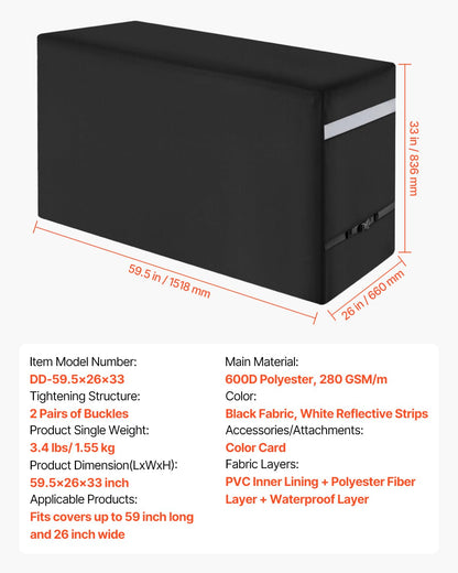 VEVOR Grill Cover, 59 inch BBQ Covers for Outdoor Grills, Waterproof, Fade Resistant, Weather Resistant Heavy Duty 600D Polyester, Easy On/Off, with Secure Buckles, Black - CookCave