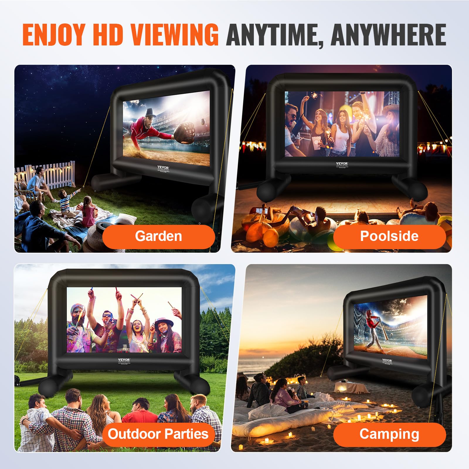 VEVOR Inflatable Movie Screen, 16 FT Inflatable Projector Screen for Outside with Blower and Carrying Bag, Front/Rear Projection, Oxford Fabric Blow Up Screen for Outdoor Parties Backyard Movie Night - CookCave