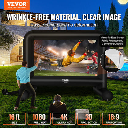 VEVOR Inflatable Movie Screen, 16 FT Inflatable Projector Screen for Outside with Blower and Carrying Bag, Front/Rear Projection, Oxford Fabric Blow Up Screen for Outdoor Parties Backyard Movie Night - CookCave