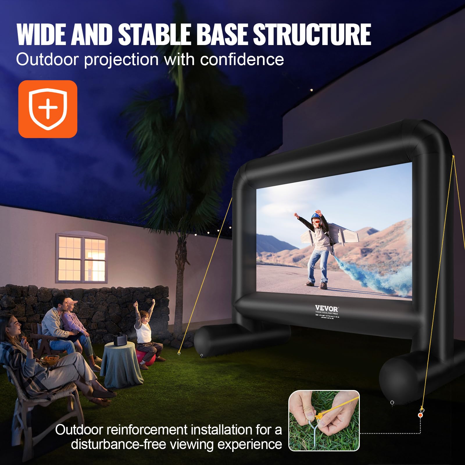 VEVOR Inflatable Movie Screen, 16 FT Inflatable Projector Screen for Outside with Blower and Carrying Bag, Front/Rear Projection, Oxford Fabric Blow Up Screen for Outdoor Parties Backyard Movie Night - CookCave