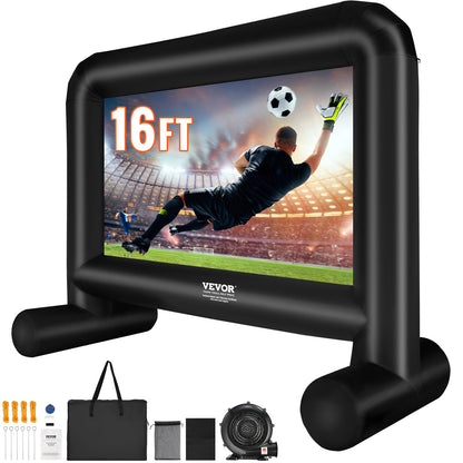 VEVOR Inflatable Movie Screen, 16 FT Inflatable Projector Screen for Outside with Blower and Carrying Bag, Front/Rear Projection, Oxford Fabric Blow Up Screen for Outdoor Parties Backyard Movie Night - CookCave