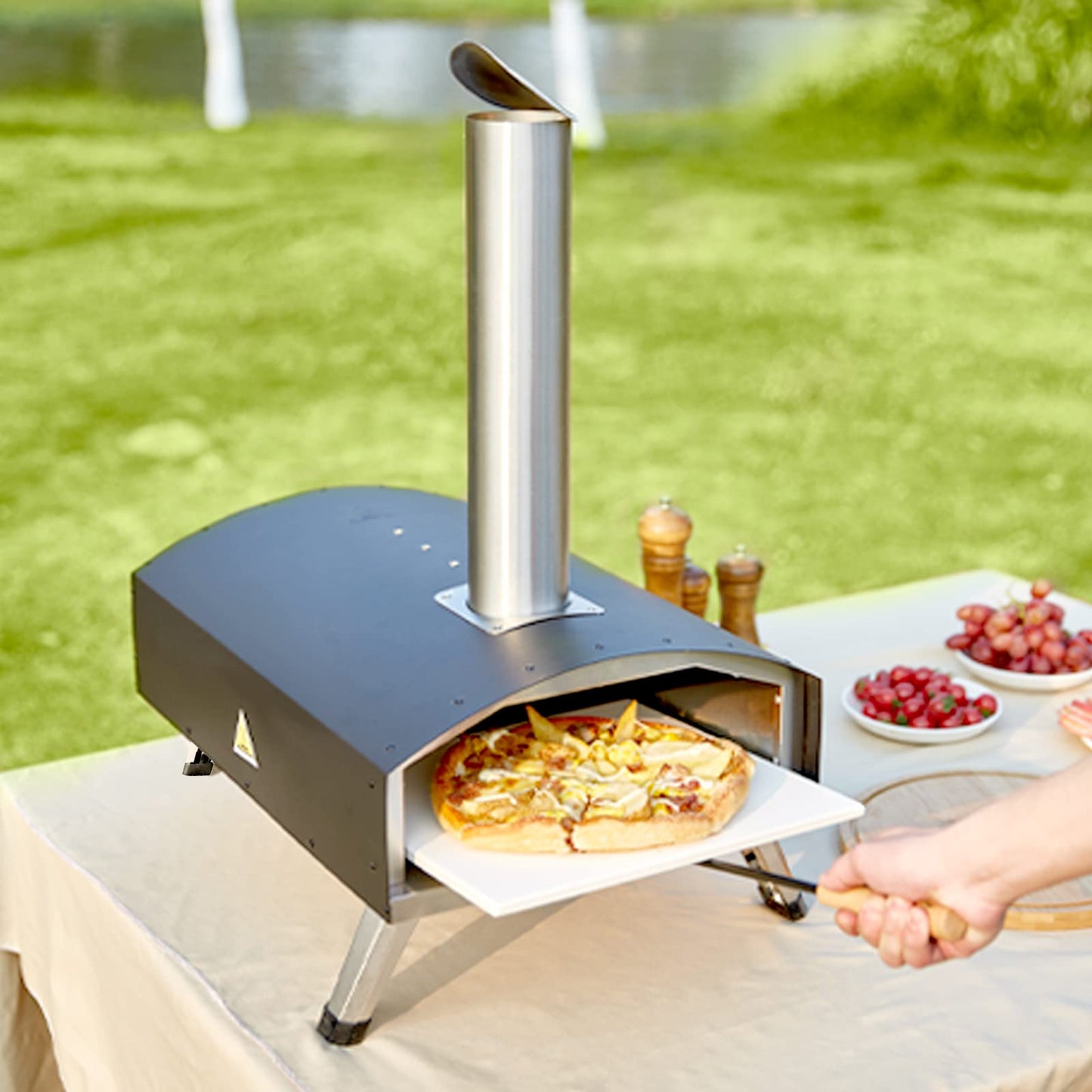 VEVOR Outdoor Oven 12-inch Pellet and Charcoal Fired Maker, Portable Outside Stainless Steel Grill with Pizza Stone, Waterproof Cover, Shovel, Wood Burner for Backyard Camping, Black - CookCave