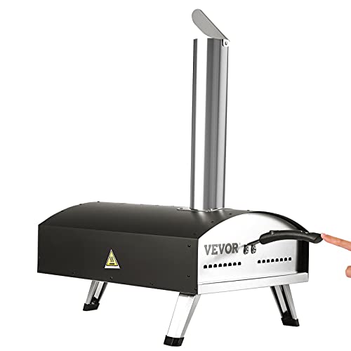 VEVOR Outdoor Oven 12-inch Pellet and Charcoal Fired Maker, Portable Outside Stainless Steel Grill with Pizza Stone, Waterproof Cover, Shovel, Wood Burner for Backyard Camping, Black - CookCave