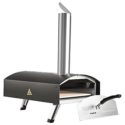 VEVOR Outdoor Oven 12-inch Pellet and Charcoal Fired Maker, Portable Outside Stainless Steel Grill with Pizza Stone, Waterproof Cover, Shovel, Wood Burner for Backyard Camping, Black - CookCave