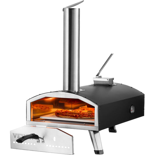 VEVOR OUTDOOR Pizza Oven, 12 Inch Wood Fired Pizza Ovens, Pellet Pizza Stove with Thermometer, Portable Pizza Maker for Outside Backyard Patio Camping, Pizza Stone, Carry Bag, Shovel, Black - CookCave