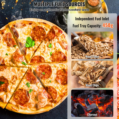 VEVOR OUTDOOR Pizza Oven, 12 Inch Wood Fired Pizza Ovens, Pellet Pizza Stove with Thermometer, Portable Pizza Maker for Outside Backyard Patio Camping, Pizza Stone, Carry Bag, Shovel, Black - CookCave