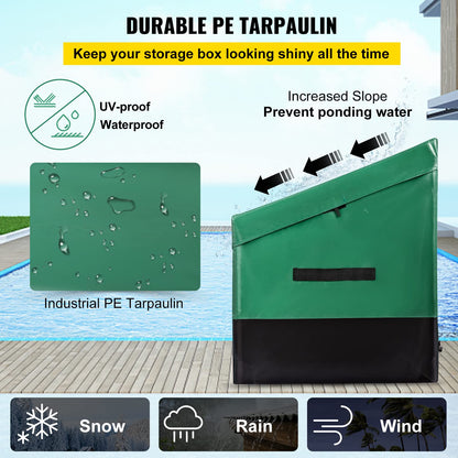 VEVOR Outdoor Storage Box, 230 Gallon Waterproof PE Tarpaulin Deck Box w/Galvanized Frame, All-Weather Protection & Portable, for Camping, Garden, Poolside, and Yard, Black & Green - CookCave