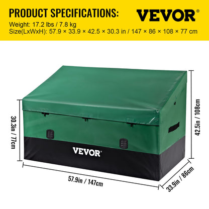 VEVOR Outdoor Storage Box, 230 Gallon Waterproof PE Tarpaulin Deck Box w/Galvanized Frame, All-Weather Protection & Portable, for Camping, Garden, Poolside, and Yard, Black & Green - CookCave