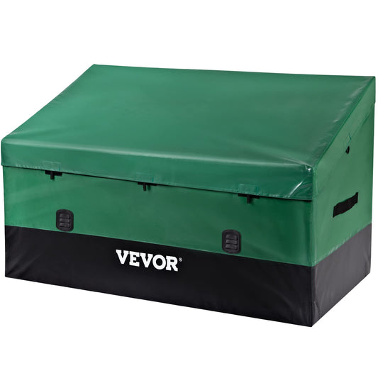 VEVOR Outdoor Storage Box, 230 Gallon Waterproof PE Tarpaulin Deck Box w/Galvanized Frame, All-Weather Protection & Portable, for Camping, Garden, Poolside, and Yard, Black & Green - CookCave