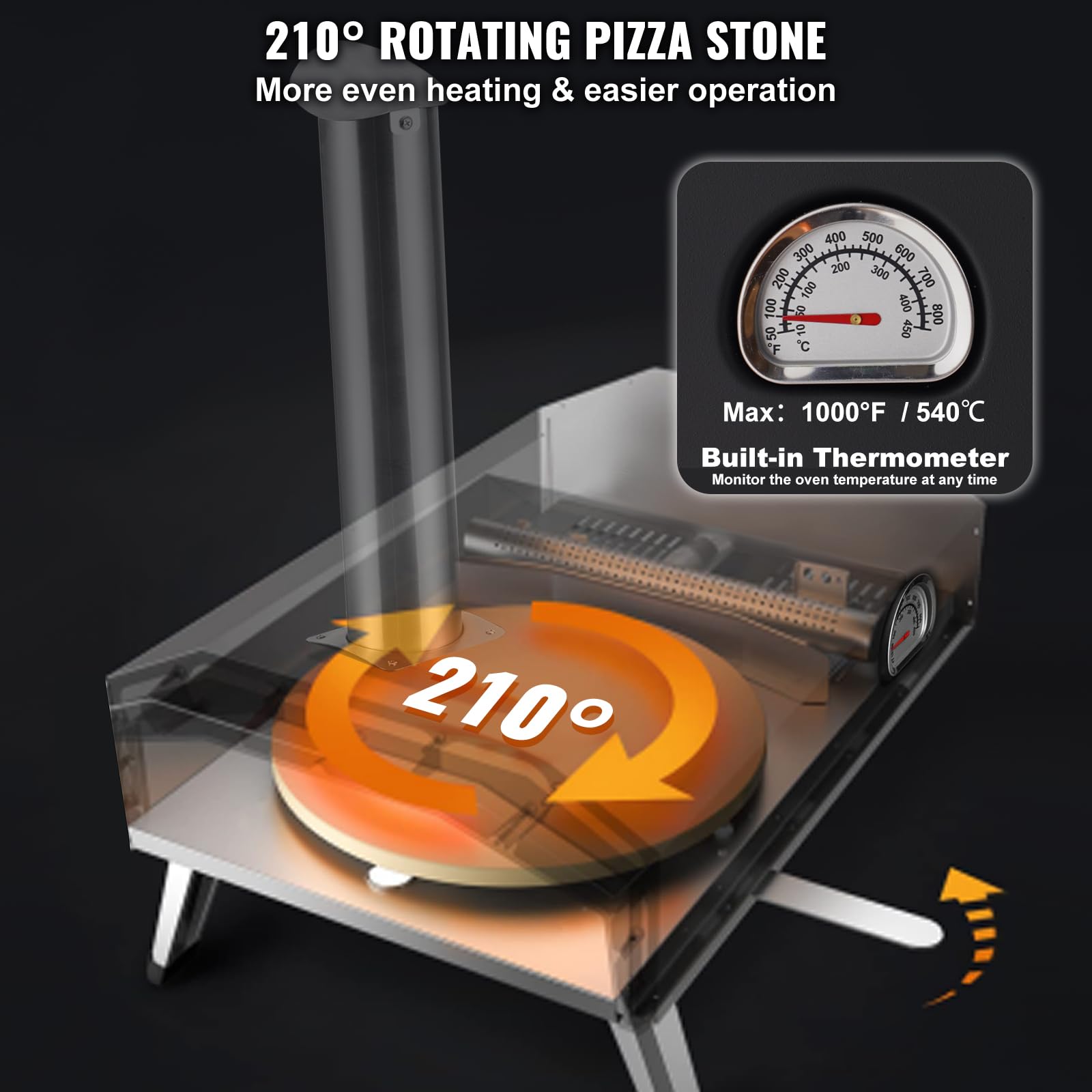 VEVOR Pellet Pizza Oven, 12-inch Outdoor Pizza Oven with Rotate Pizza Stone, Portable Wood Fired Pizza Maker with Built-in Thermometer, Ideal for Outside Camping & Backyard, Patio, Black - CookCave