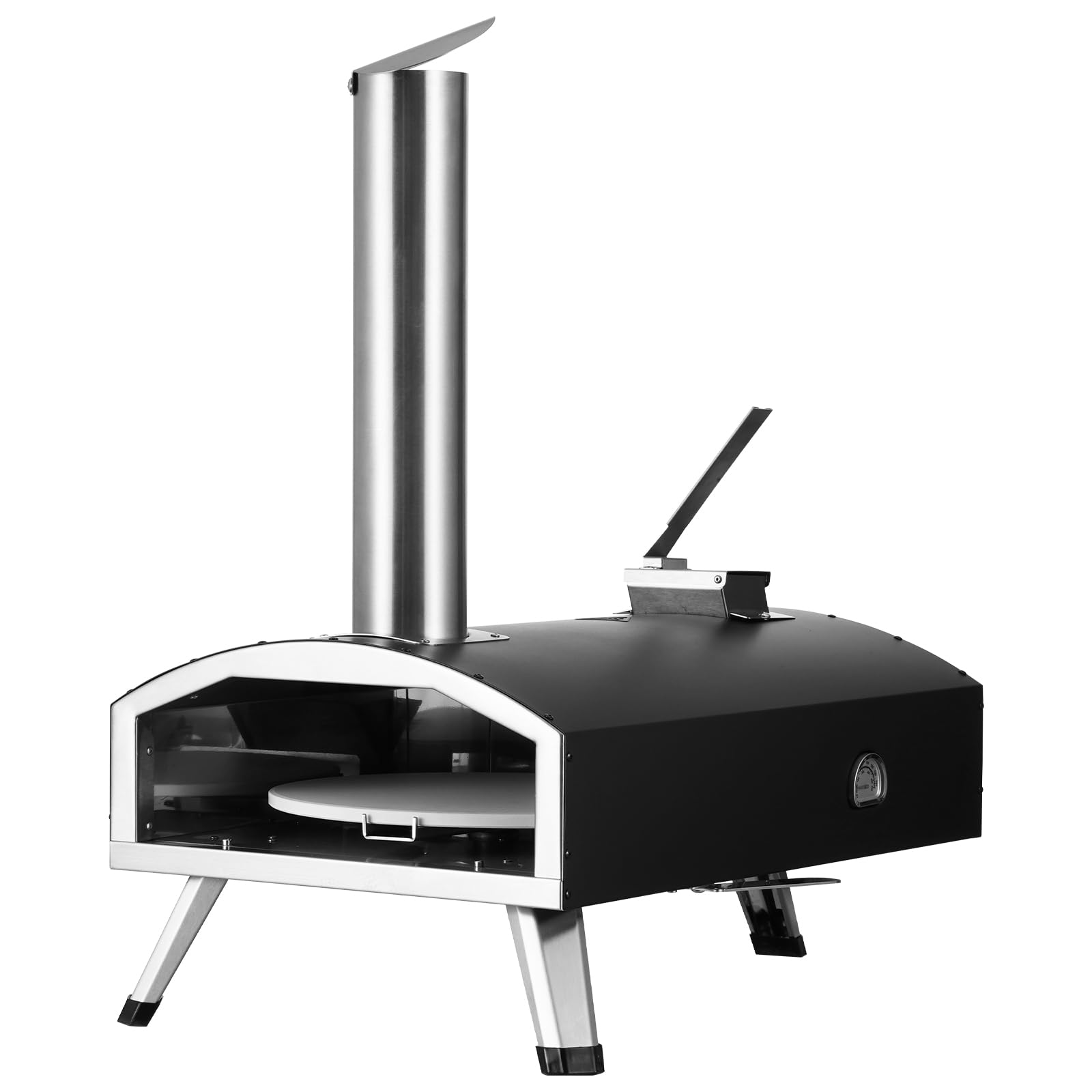 VEVOR Pellet Pizza Oven, 12-inch Outdoor Pizza Oven with Rotate Pizza Stone, Portable Wood Fired Pizza Maker with Built-in Thermometer, Ideal for Outside Camping & Backyard, Patio, Black - CookCave