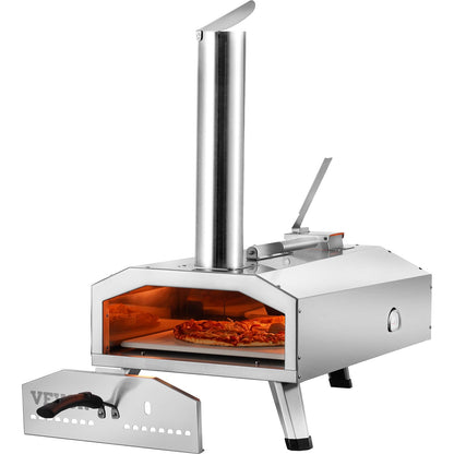 VEVOR Pizza Oven Outdoor, 12" Pellet Pizza Oven, Portable Pizza Stove with Built-in Thermometer, Wood Fired Stainless Steel Pizza Maker, for Backyard, Camping, Pizza Stone, Shovel, Carry Bag, Silver - CookCave