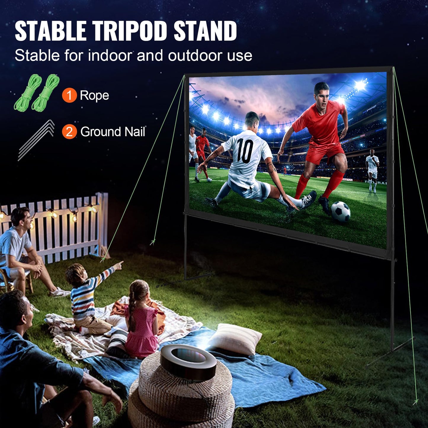 VEVOR Projector Screen with Stand, 100 inch 16:9 4K 1080 HD Outdoor Movie Screen with Stand, Wrinkle-Free Projection Screen with Bar Feet and Carry Bag, for Home Theater Cinema Backyard Movie Night - CookCave