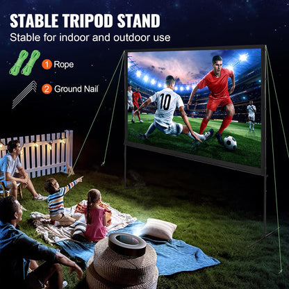 VEVOR Projector Screen with Stand, 100 inch 16:9 4K 1080 HD Outdoor Movie Screen with Stand, Wrinkle-Free Projection Screen with Bar Feet and Carry Bag, for Home Theater Cinema Backyard Movie Night - CookCave