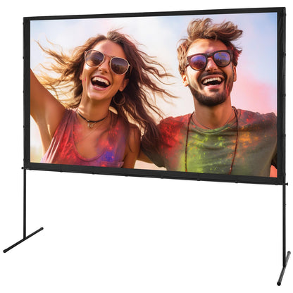 VEVOR Projector Screen with Stand, 100 inch 16:9 4K 1080 HD Outdoor Movie Screen with Stand, Wrinkle-Free Projection Screen with Bar Feet and Carry Bag, for Home Theater Cinema Backyard Movie Night - CookCave