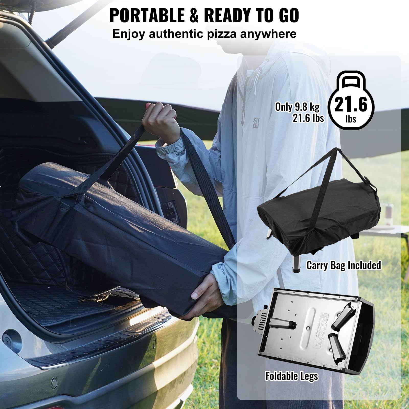 VEVOR Propane Outdoor Pizza Oven, 12 Inch Gas Pizza Maker, Portable Pizza Cooker with Thickened Pizza Stone, Carry Bag, Foldable Leg, Stainless Steel Pizza Oven for Outside Camping & Backyard - CookCave