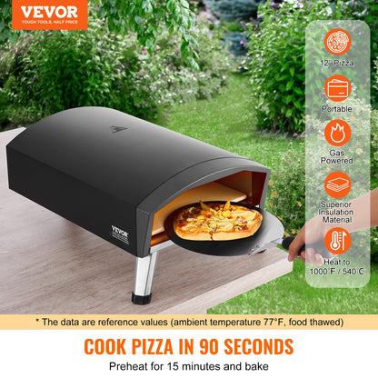 VEVOR Propane Outdoor Pizza Oven, 12 Inch Gas Pizza Maker, Portable Pizza Cooker with Thickened Pizza Stone, Carry Bag, Foldable Leg, Stainless Steel Pizza Oven for Outside Camping & Backyard - CookCave