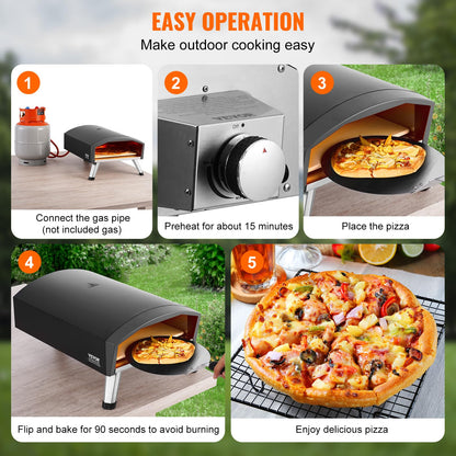 VEVOR Propane Outdoor Pizza Oven, 12 Inch Gas Pizza Maker, Portable Pizza Cooker with Thickened Pizza Stone, Carry Bag, Foldable Leg, Stainless Steel Pizza Oven for Outside Camping & Backyard - CookCave