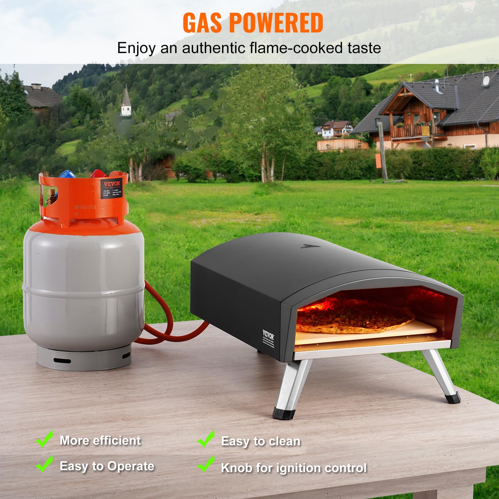 VEVOR Propane Outdoor Pizza Oven, 12 Inch Gas Pizza Maker, Portable Pizza Cooker with Thickened Pizza Stone, Carry Bag, Foldable Leg, Stainless Steel Pizza Oven for Outside Camping & Backyard - CookCave
