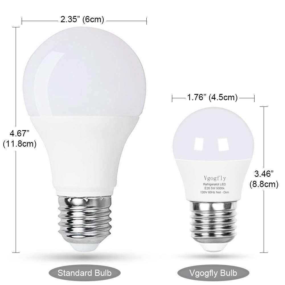 Vgogfly LED Refrigerator Light Bulb 40W Equivalent 120V A15 Fridge Waterproof Bulbs 5 W Daylight White 5000K E26 Medium Base Freezer Home Lighting Lamp Non-dimmable(2 Pack) - CookCave