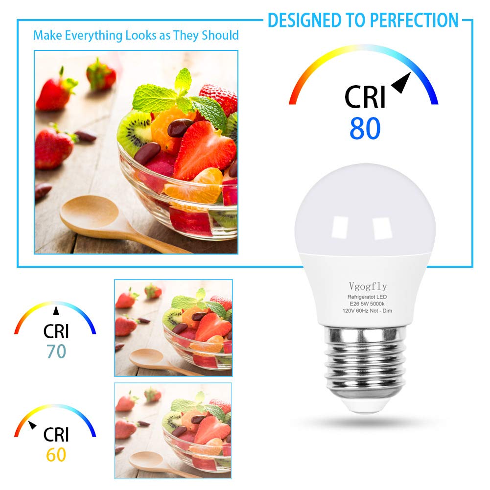 Vgogfly LED Refrigerator Light Bulb 40W Equivalent 120V A15 Fridge Waterproof Bulbs 5 W Daylight White 5000K E26 Medium Base Freezer Home Lighting Lamp Non-dimmable(2 Pack) - CookCave