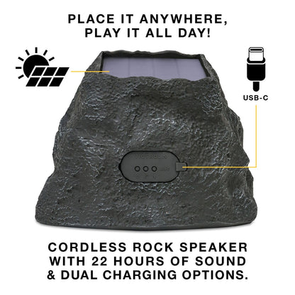 Victrola Rock Speaker Connect, Stone, Wireless Outdoor with Bluetooth 5.3, 22-Hour Battery Life, with Solar Charging, Link Up to 20 Rock Speakers, IP65 Water & Dust Resistant Speaker - CookCave