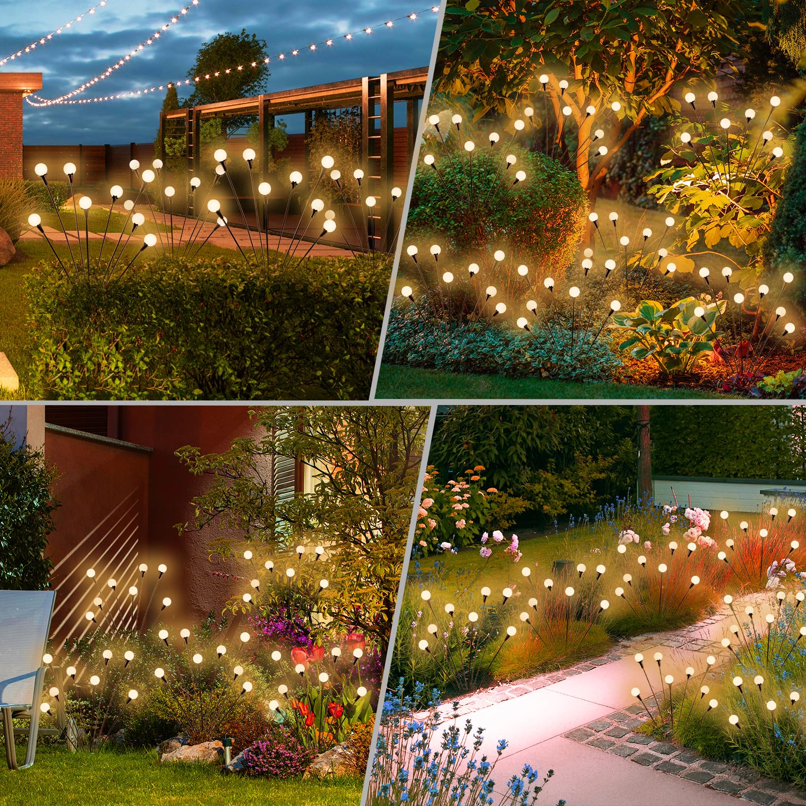 VIGNUTO Solar Lights Outdoor Waterproof, 4 Packs 32LED, Solar Garden Lights, Patio Lights, Garden Decor, Patio Decor, Firefly Lights Solar Outdoor, Unique Gifts for Women, Gifts for Grandma - CookCave