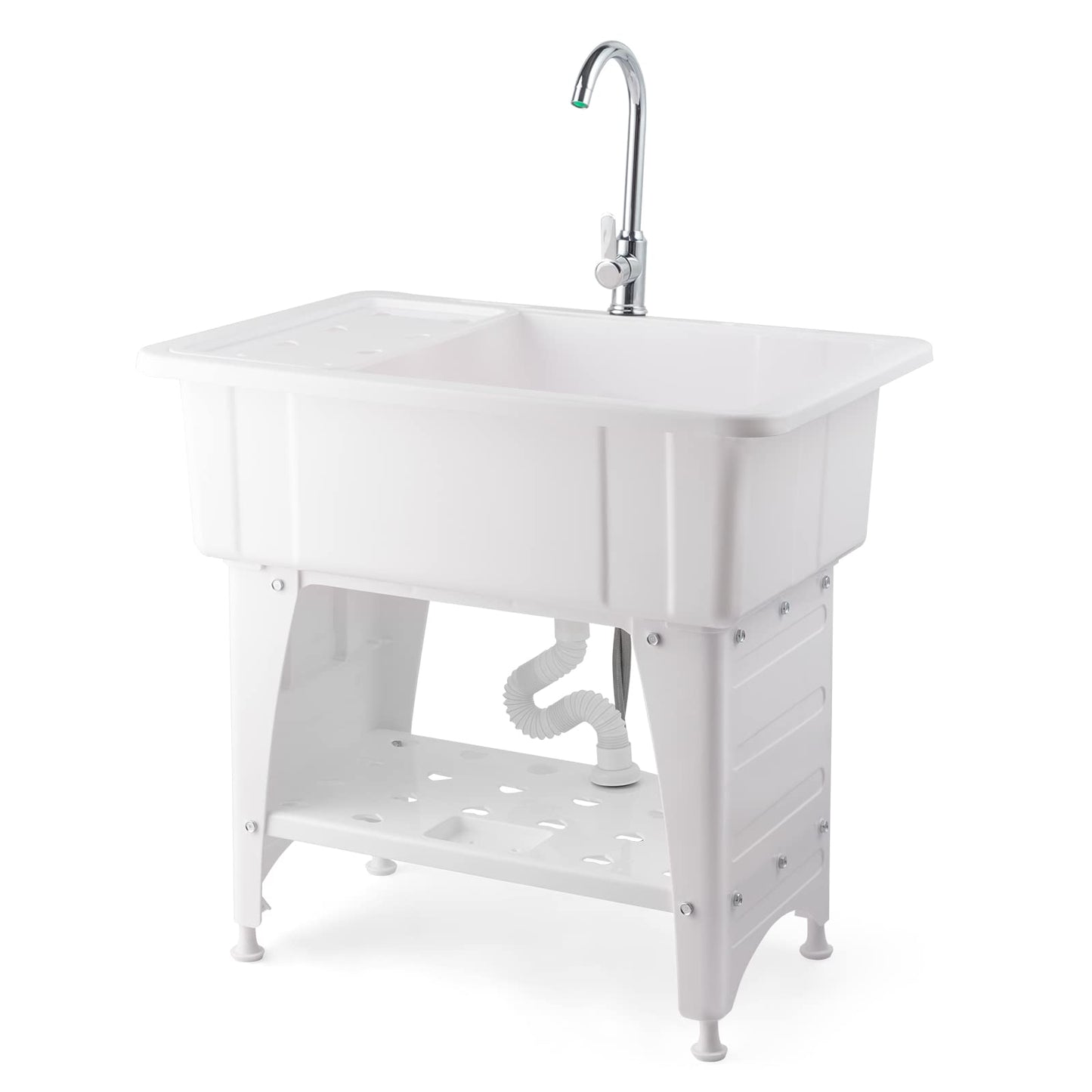 VINGLI 20-Gallon Utility Sink Laundry Tub for Washing Room, Freestanding Utility Sink with Stainless Steel Faucet, 22.4"D x 32.3"W x 43.3"H, White - CookCave