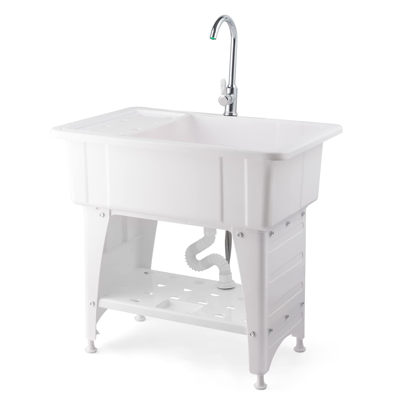 VINGLI 20-Gallon Utility Sink Laundry Tub for Washing Room, Freestanding Utility Sink with Stainless Steel Faucet, 22.4"D x 32.3"W x 43.3"H, White - CookCave