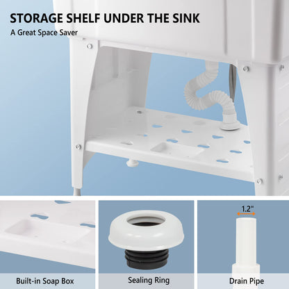 VINGLI 20-Gallon Utility Sink Laundry Tub for Washing Room, Freestanding Utility Sink with Stainless Steel Faucet, 22.4"D x 32.3"W x 43.3"H, White - CookCave