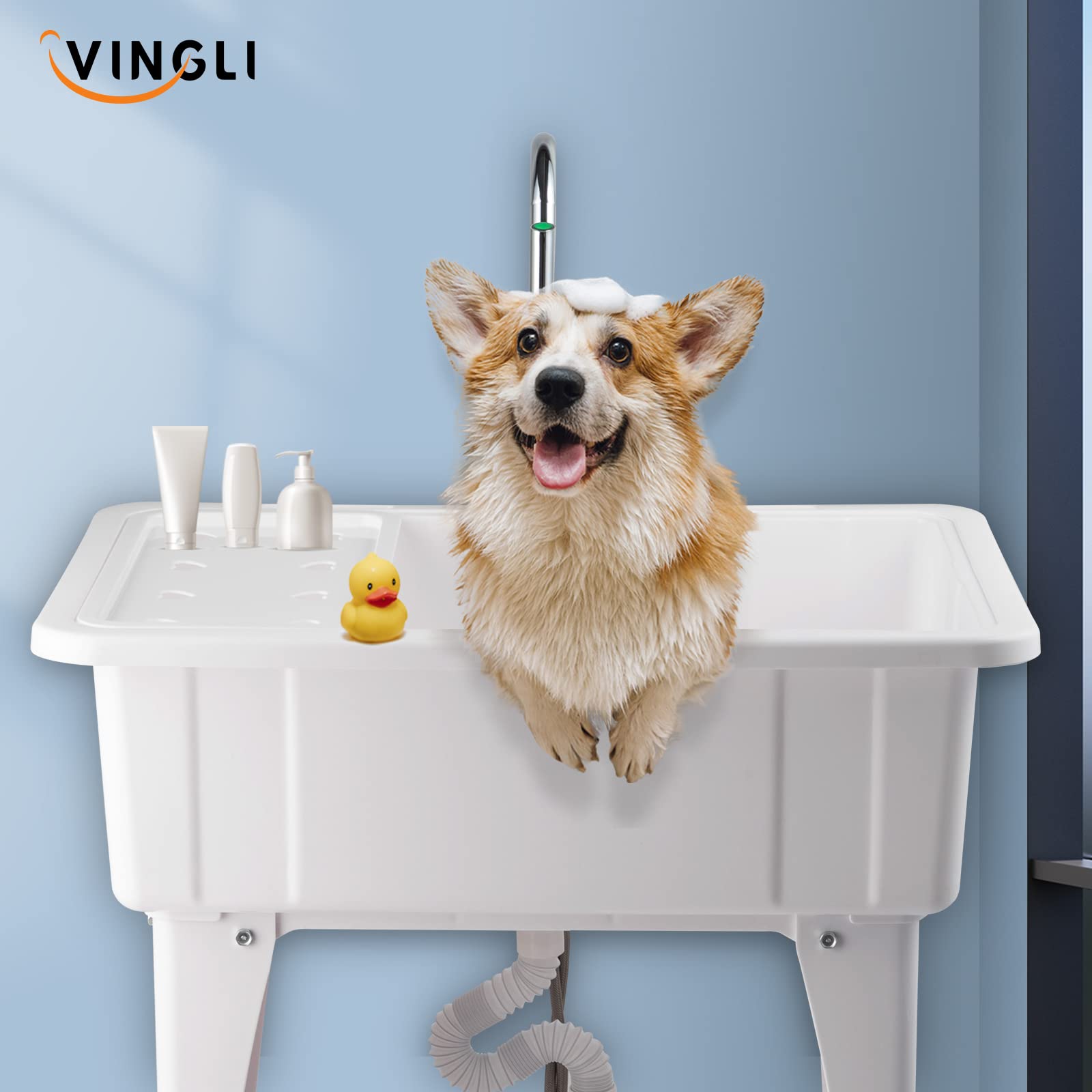 VINGLI 20-Gallon Utility Sink Laundry Tub for Washing Room, Freestanding Utility Sink with Stainless Steel Faucet, 22.4"D x 32.3"W x 43.3"H, White - CookCave