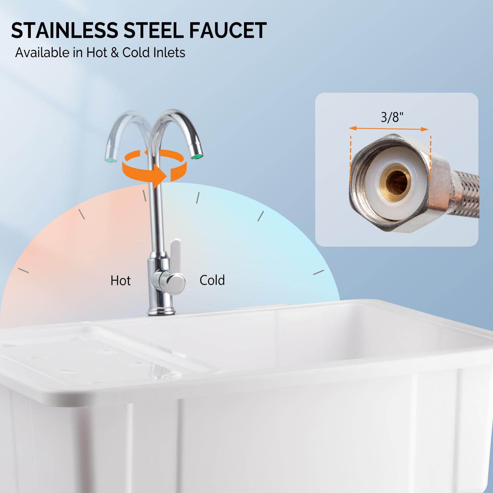 VINGLI 20-Gallon Utility Sink Laundry Tub for Washing Room, Freestanding Utility Sink with Stainless Steel Faucet, 22.4"D x 32.3"W x 43.3"H, White - CookCave