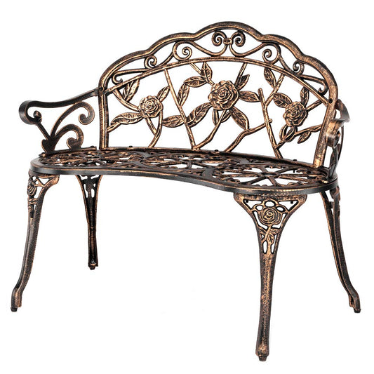 VINGLI 38.5" Patio Park Garden Outdoor Metal Rose Bench,Cast Iron Cast Aluminium Frame Antique Finish Chair,Accented Lawn Front Porch Path Yard Decor Deck Furniture for 2 Person Seat（Bronze - CookCave