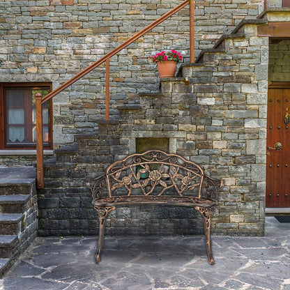 VINGLI 38.5" Patio Park Garden Outdoor Metal Rose Bench,Cast Iron Cast Aluminium Frame Antique Finish Chair,Accented Lawn Front Porch Path Yard Decor Deck Furniture for 2 Person Seat（Bronze - CookCave