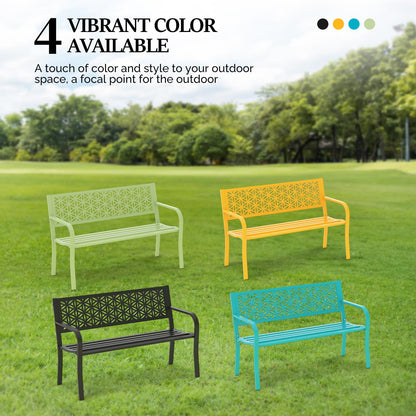 VINGLI 50" Outdoor Bench Metal with Floral Back, Garden Bench Front Porch Benches for Yard Patio Entryway Park Outside, 800lb Capacity - Black - CookCave