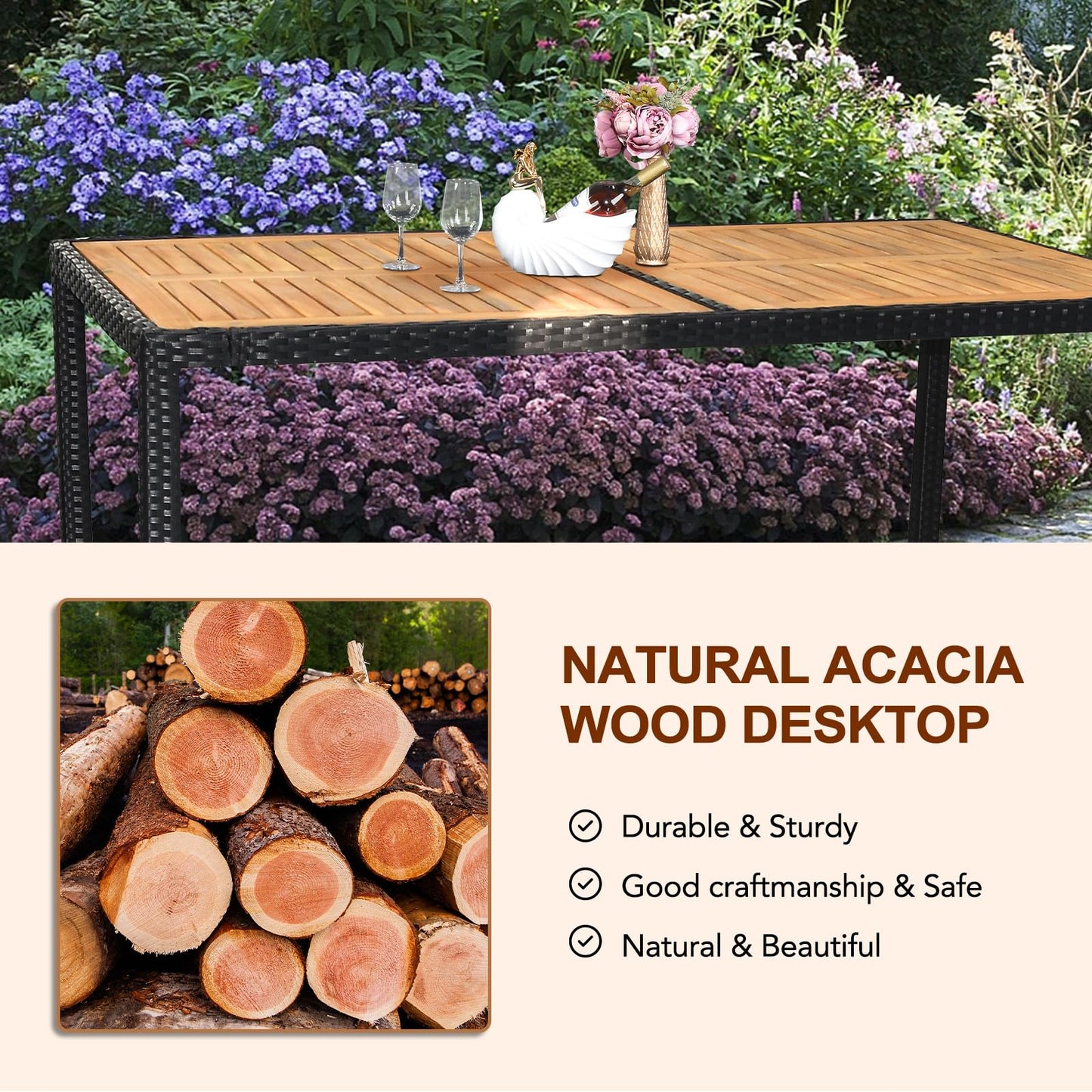 VINGLI 7 Pieces Patio Dining Set, Wicker Outdoor Dining Set for 6 Patio Furniture Set with Acacia Wood Table Outdoor Table and Chairs for Garden and Yard - CookCave