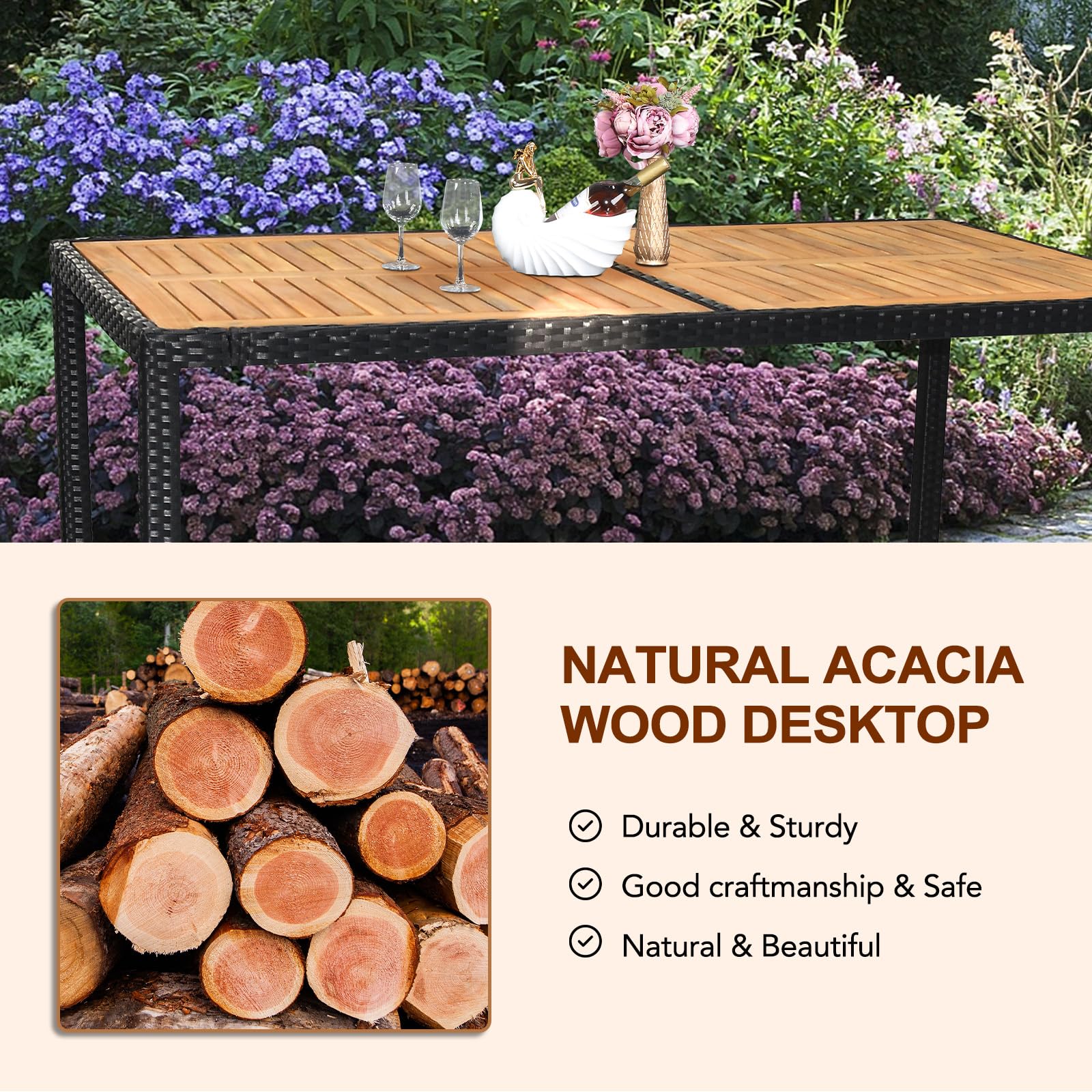 VINGLI 7 Pieces Patio Dining Set, Wicker Outdoor Dining Set for 6 Patio Furniture Set with Acacia Wood Table Outdoor Table and Chairs for Garden and Yard - CookCave