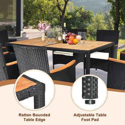 VINGLI 7 Pieces Patio Dining Set, Wicker Outdoor Dining Set for 6 Patio Furniture Set with Acacia Wood Table Outdoor Table and Chairs for Garden and Yard - CookCave