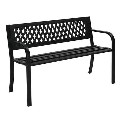 VINGLI Outdoor Bench Porch Bench Patio Metal Garden Bench w/PVC Back, Steel Black Outdoor Bench Park Bench for Yard Lawn Decor Deck Entryway - CookCave