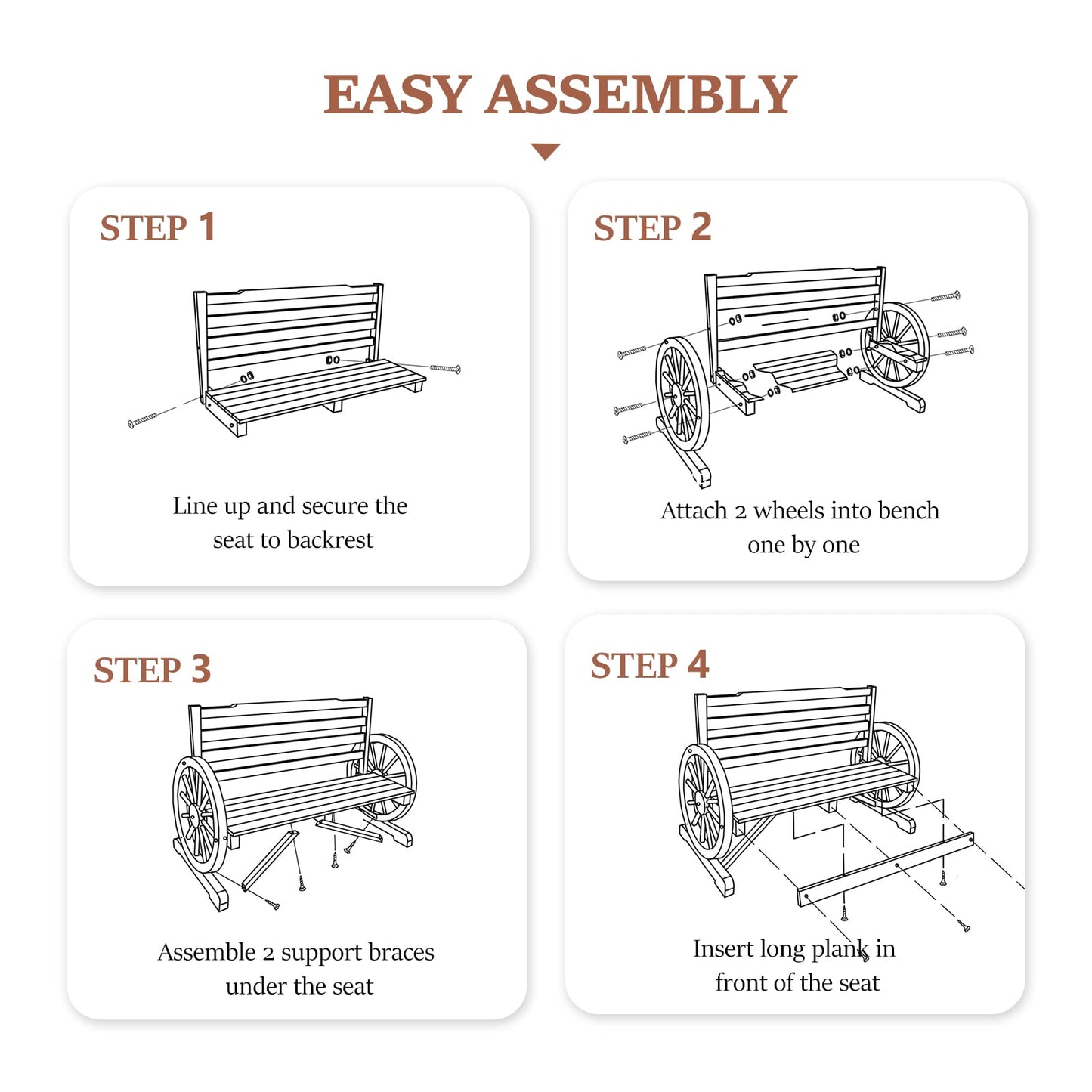 VINGLI Outdoor Rustic Wooden Bench with Wagon Wheel Arms, 3 People Outdoor Bench Garden Bench Front Porch Furniture Patio Lawn Yard Park, Indoor and Ourdoor Decor - CookCave